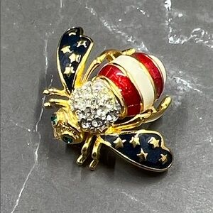 Vintage Joan Rivers Patriotic Red, White & Blue Bumble Bee Pin